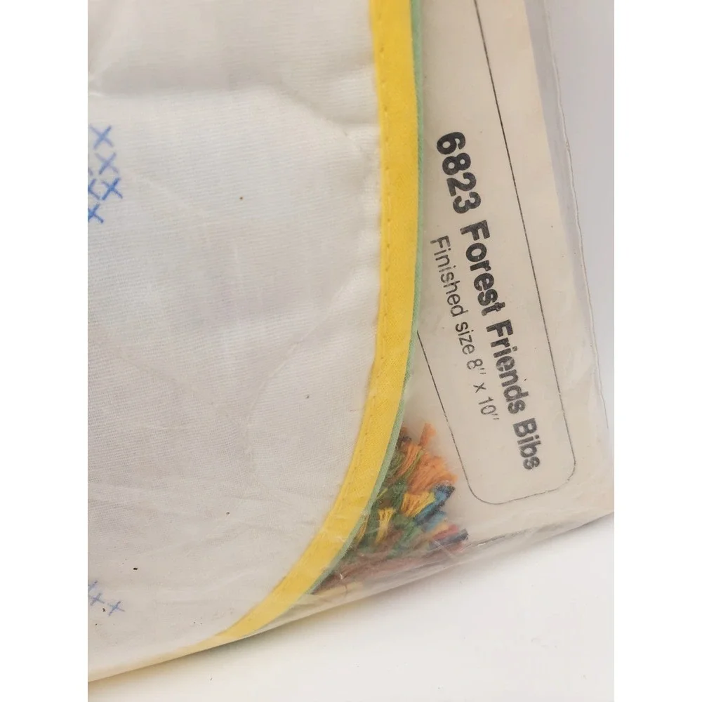 Vintage 1980 Columbia Minerva Forest Friends Baby Bib Cross Stitch Kit SEALED